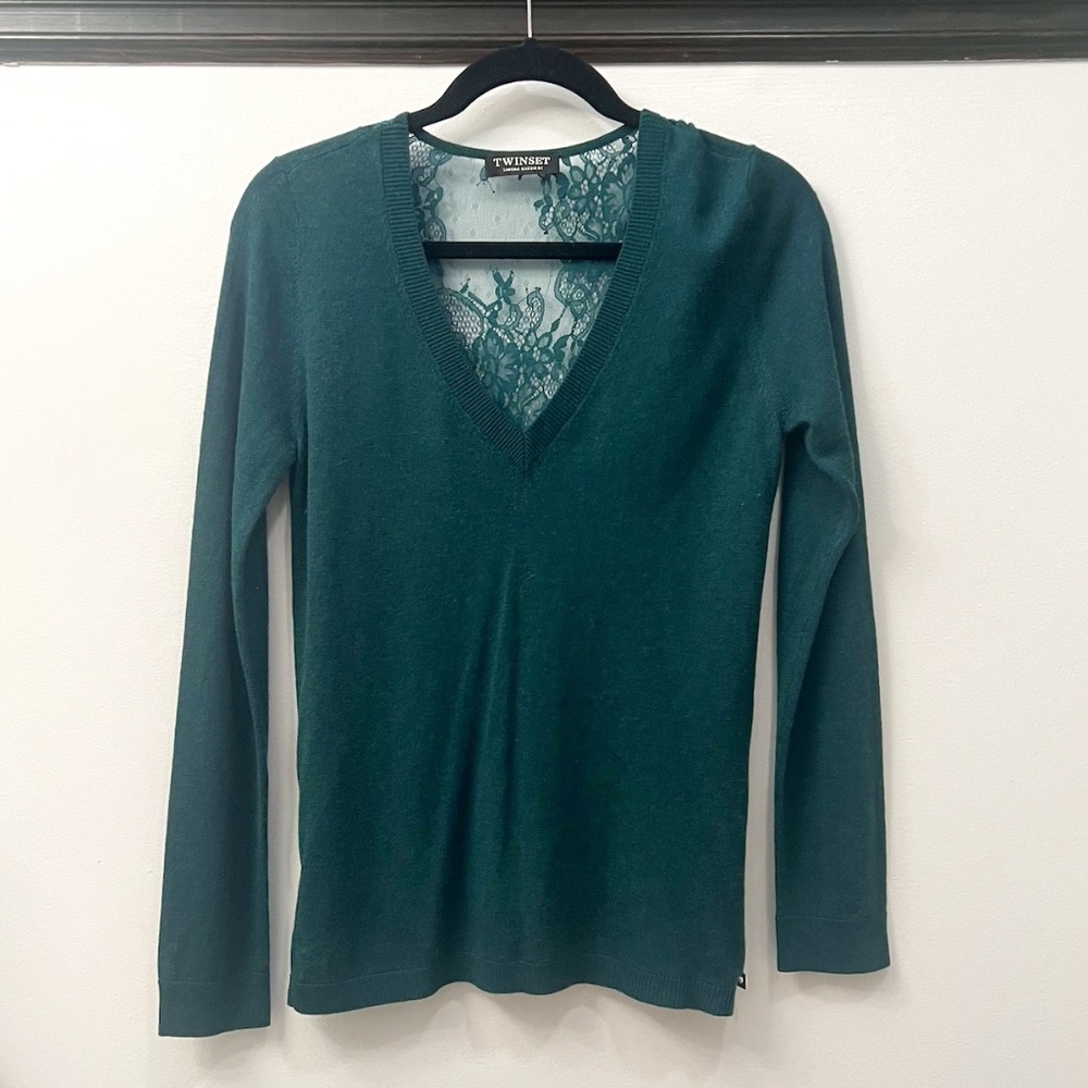 TWINSET SIMONA BARBIERI LONG SLEEVE WOOL SWEATER, SIZE SMALL, GREEN